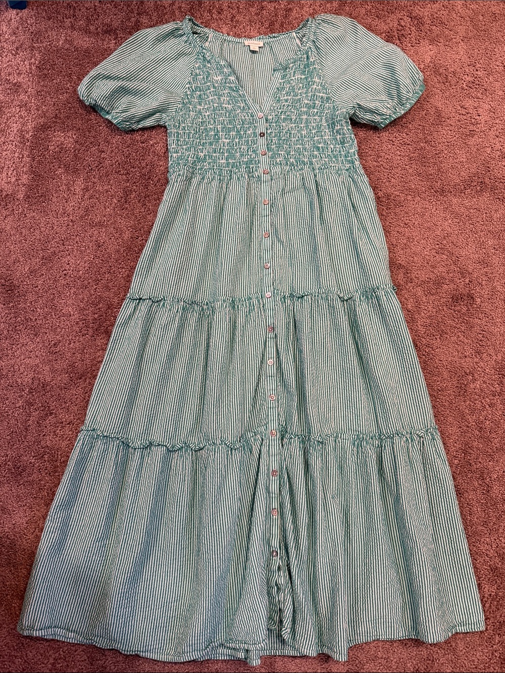 Sundance Green Striped Smocked Maxi Dress